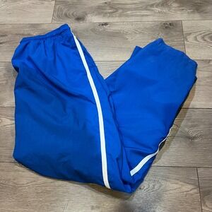 Vintage Nike Team Track Pants Men 2XL Blue Nylon Mesh Lined White Side Stripe